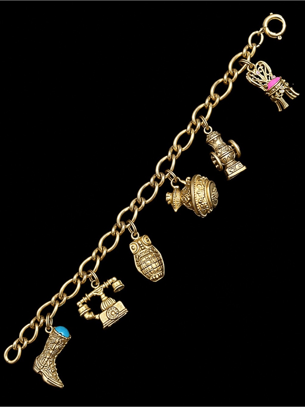 Avon Gold-Tone Charm Bracelet with Turquoise and Pink Accents - Women Jewelry